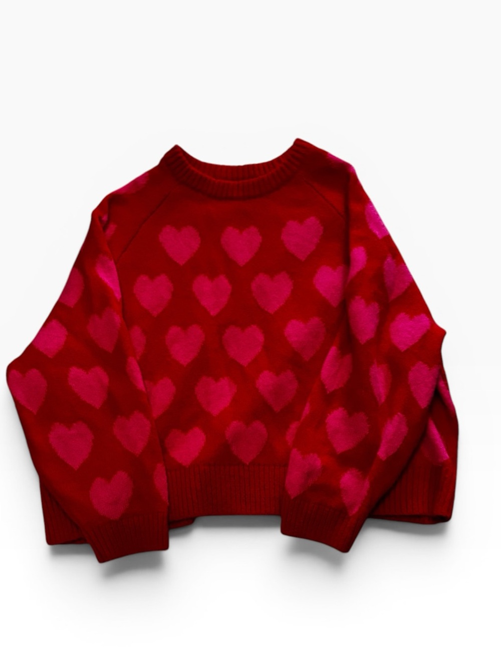 Old Navy Red Crewneck Sweater with Pink Heart Motif